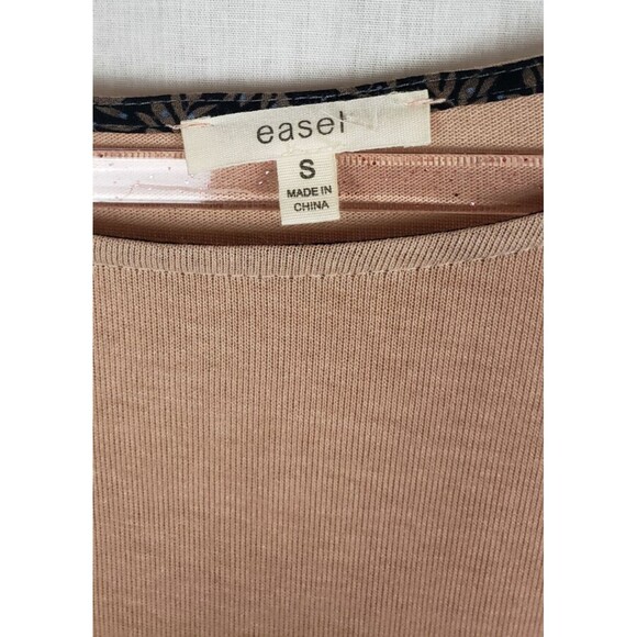 Easel Tunic Top Oversized S Tan Black Peplum Pleated Hem Casual Boho Peasant - Picture 3 of 5